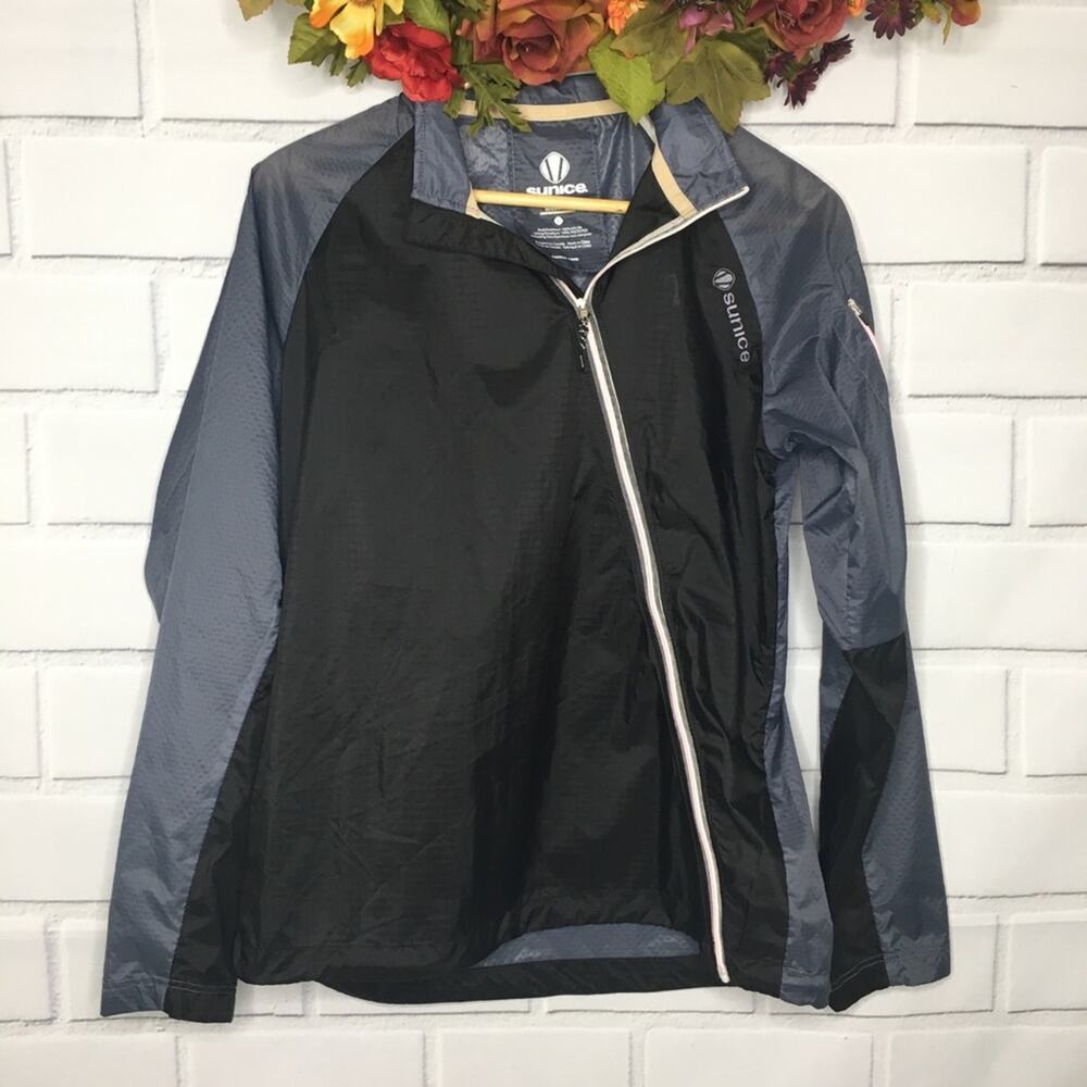 Sunice Weatherproof Light Weight Zip Up Black & Blue Windbreaker Jacket Size L